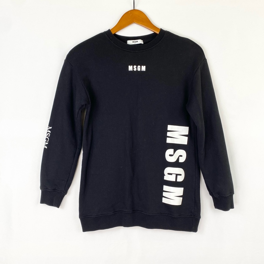 MSGM Kids Logo Print Cotton Sweatshirt Size 12 Youth Black Pullover Long Sleeve